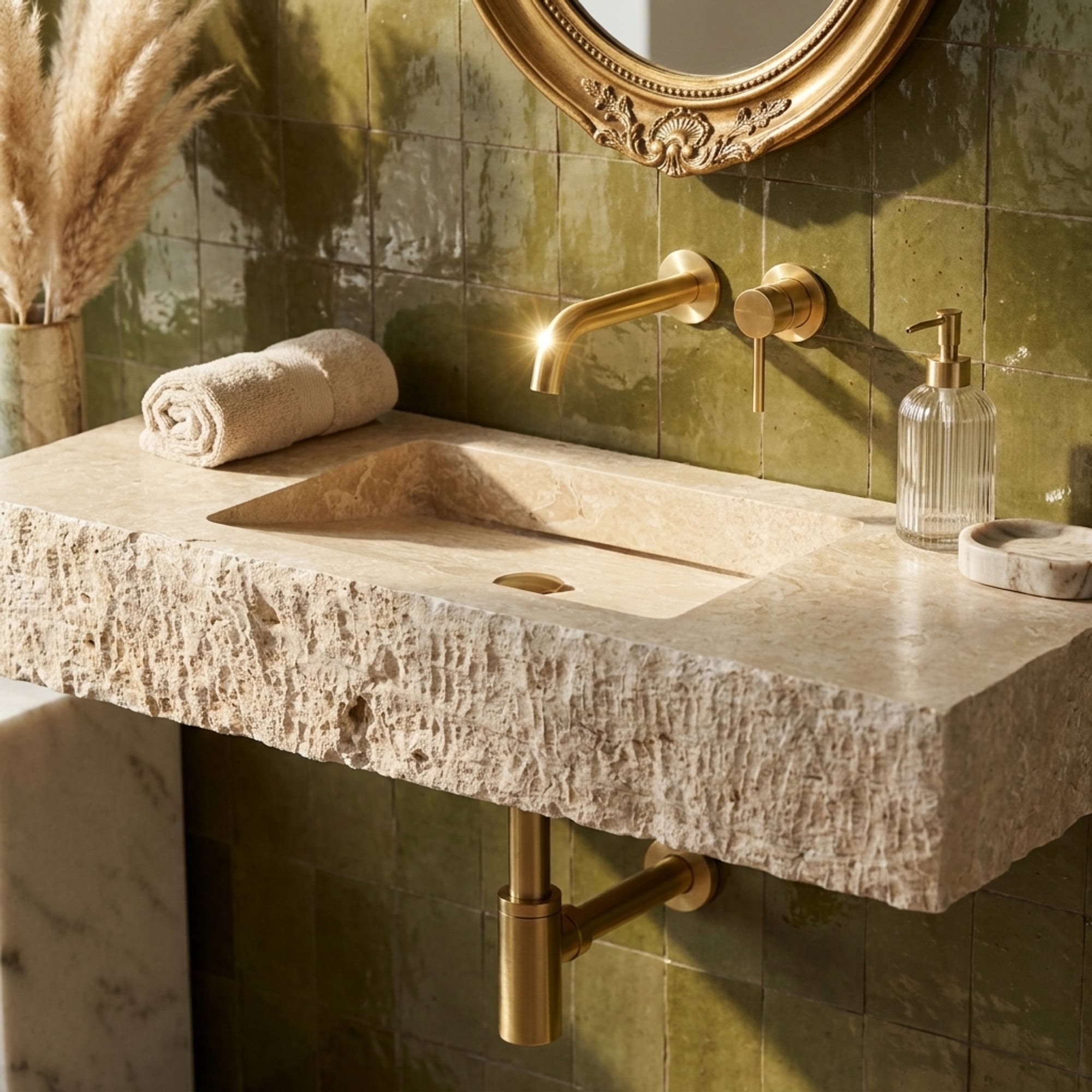 Handcrafted Honed Wall Mounted Travertine Sink for Custo…