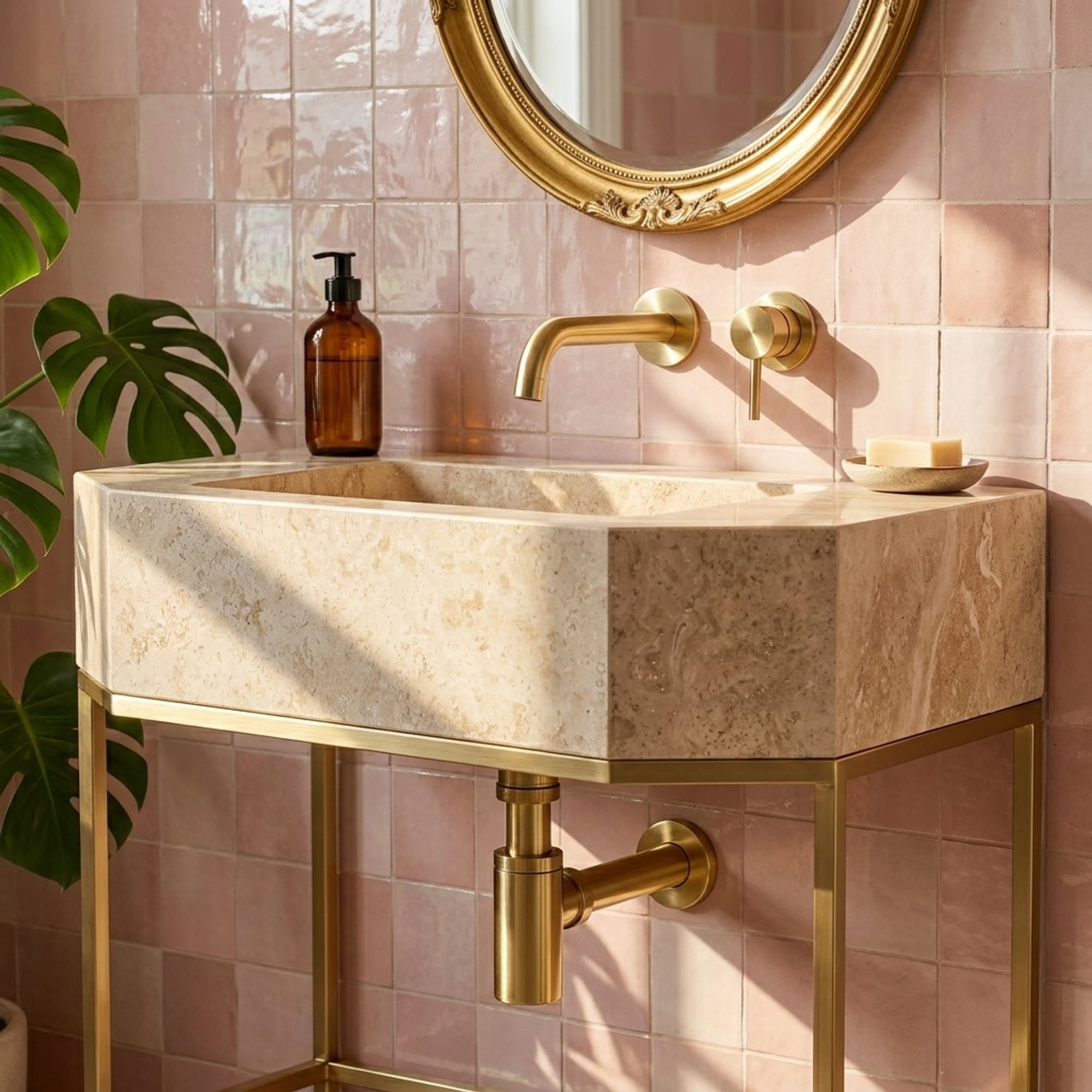 Custom Travertine Sink with Optional Metal Stand, Atelie…