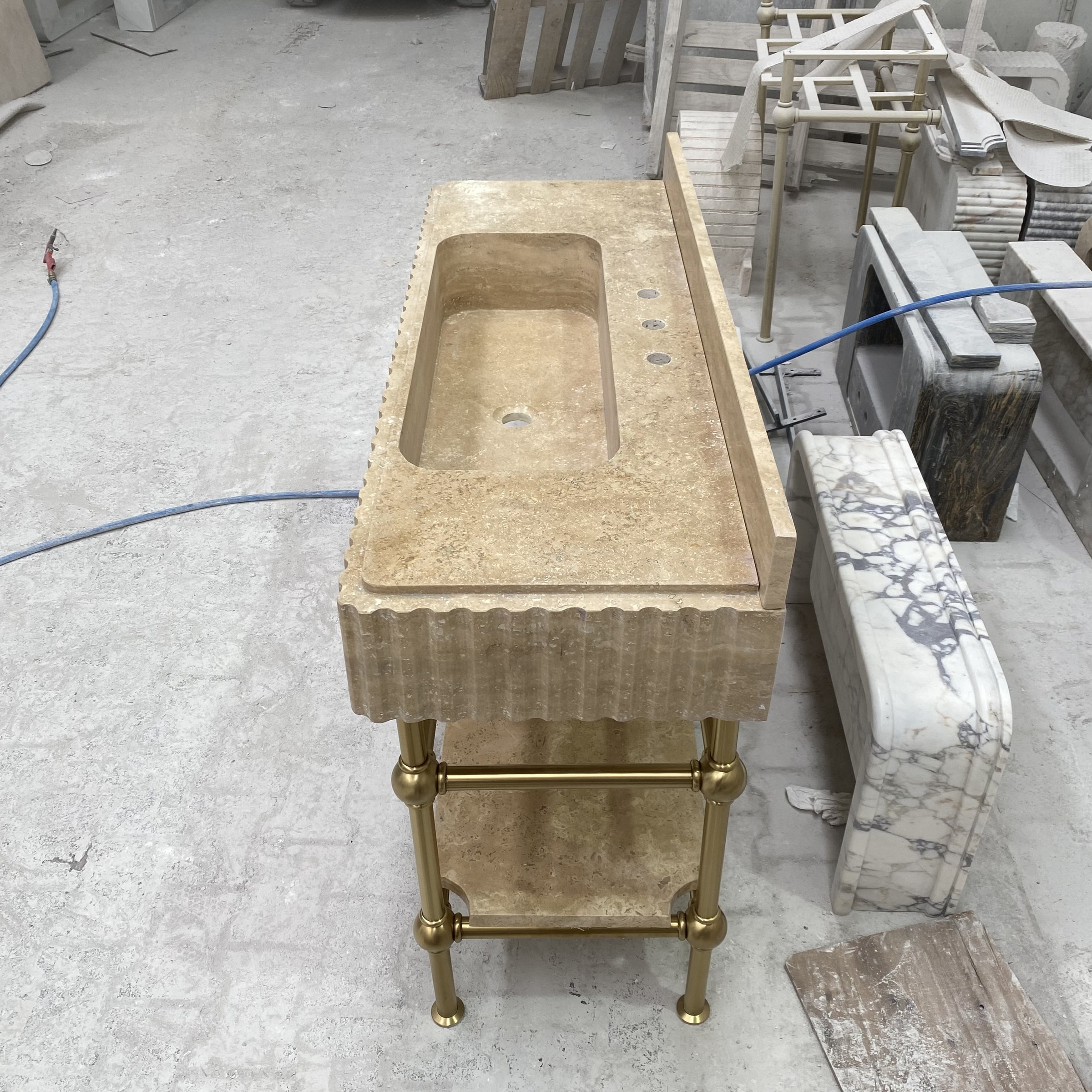 Fluted Travertine Sink with Backsplash and Optional Meta…