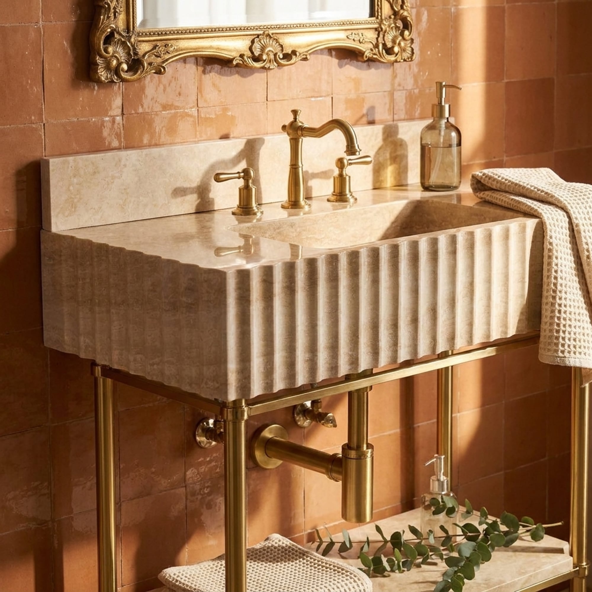 Custom Travertine Sink with Backsplash and Optional Meta…