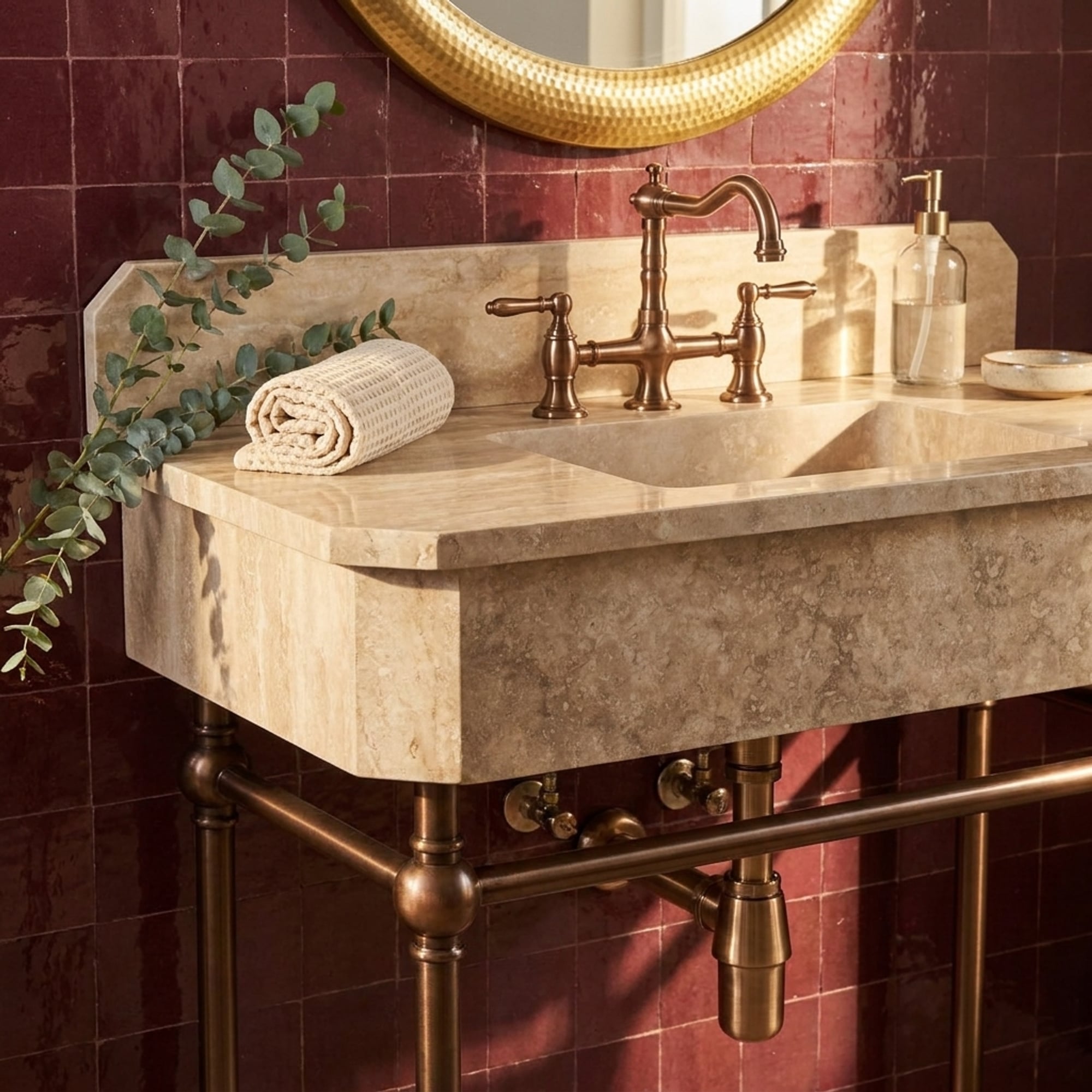 Custom Travertine Wall Mounted Marble Sink with Backspla…