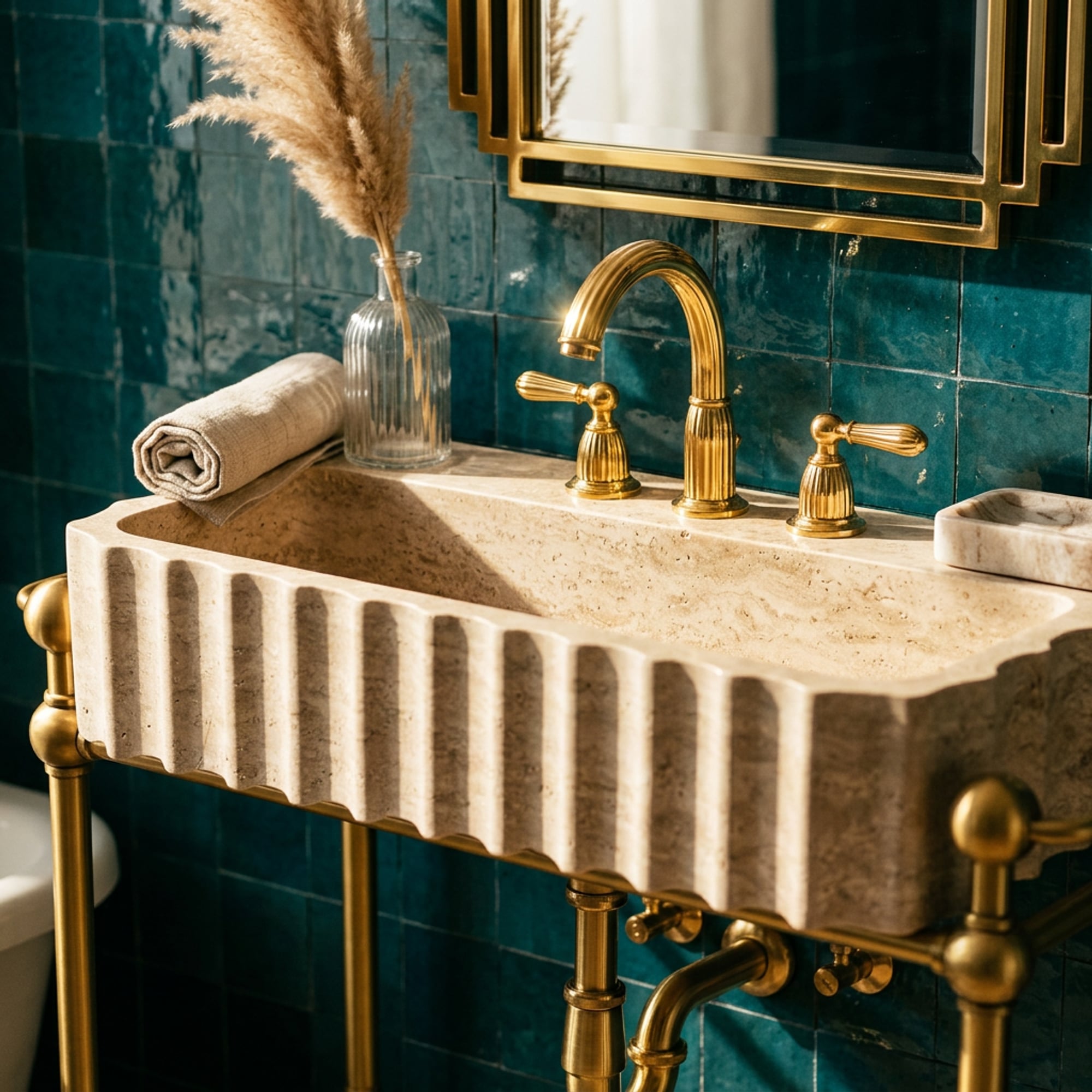 Custom Travertine Sink with Optional Metal Stand and Han…