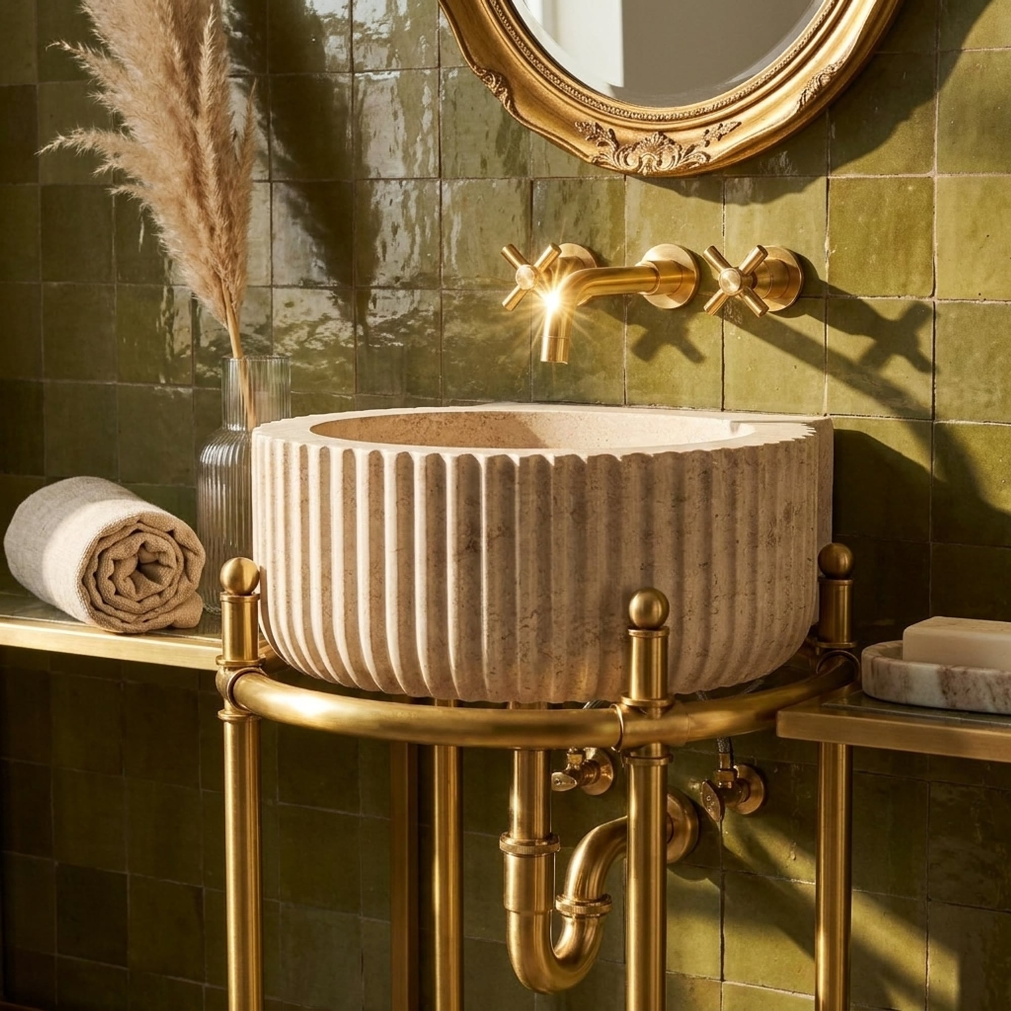 Handmade Travertine Bathroom Sink with Optional Metal St…