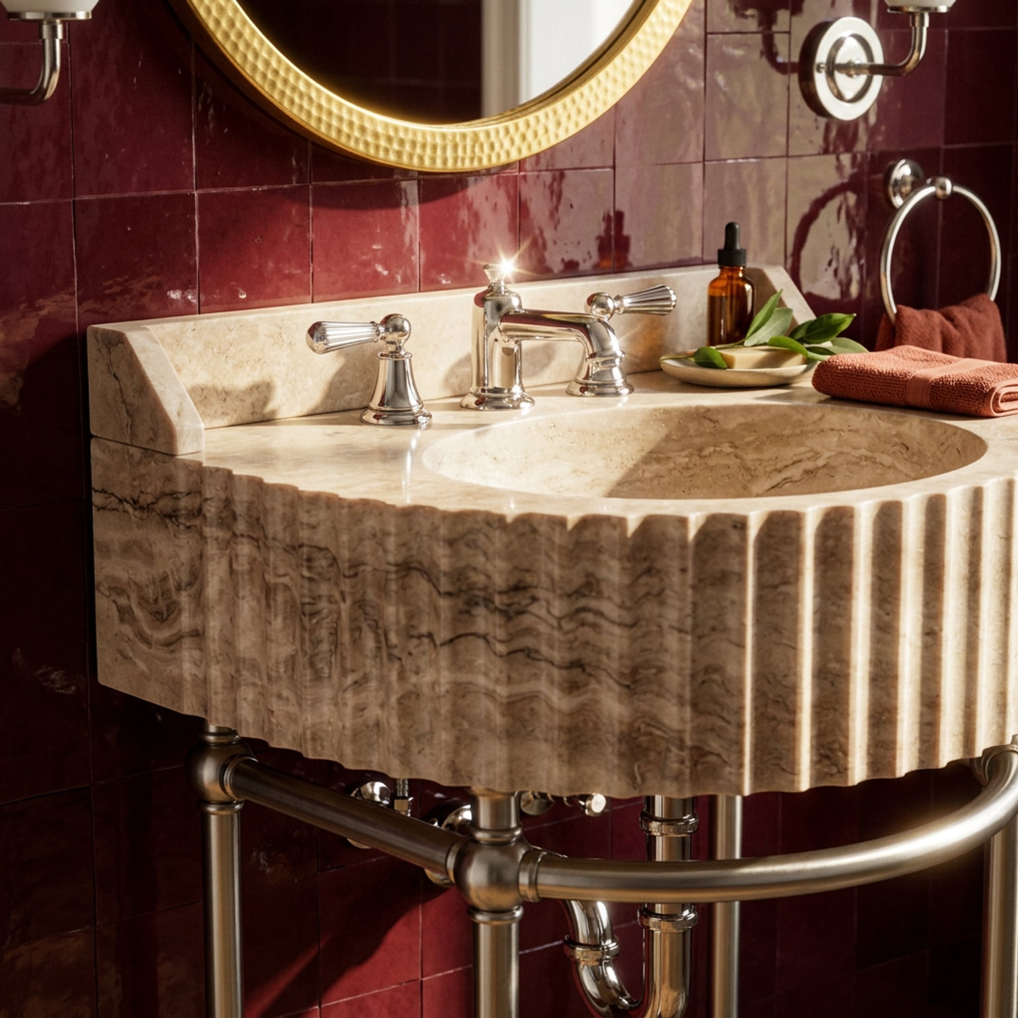 Custom Travertine Sink with Backsplash and Optional Meta…
