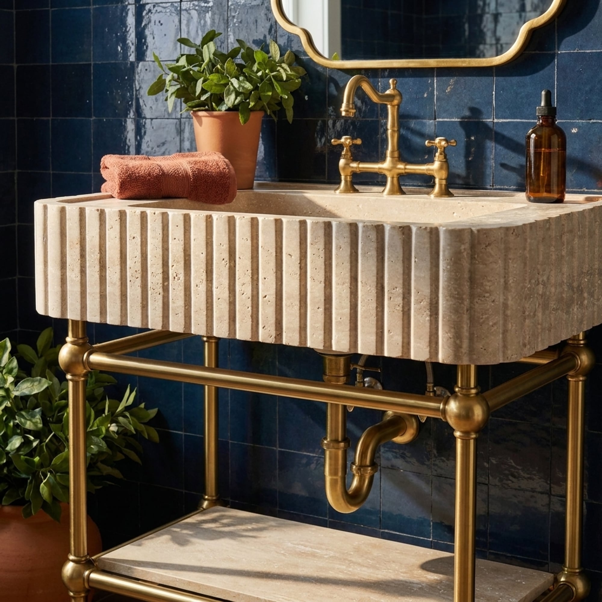 Handmade Travertine Bathroom Sink with Unique Natural Ve…