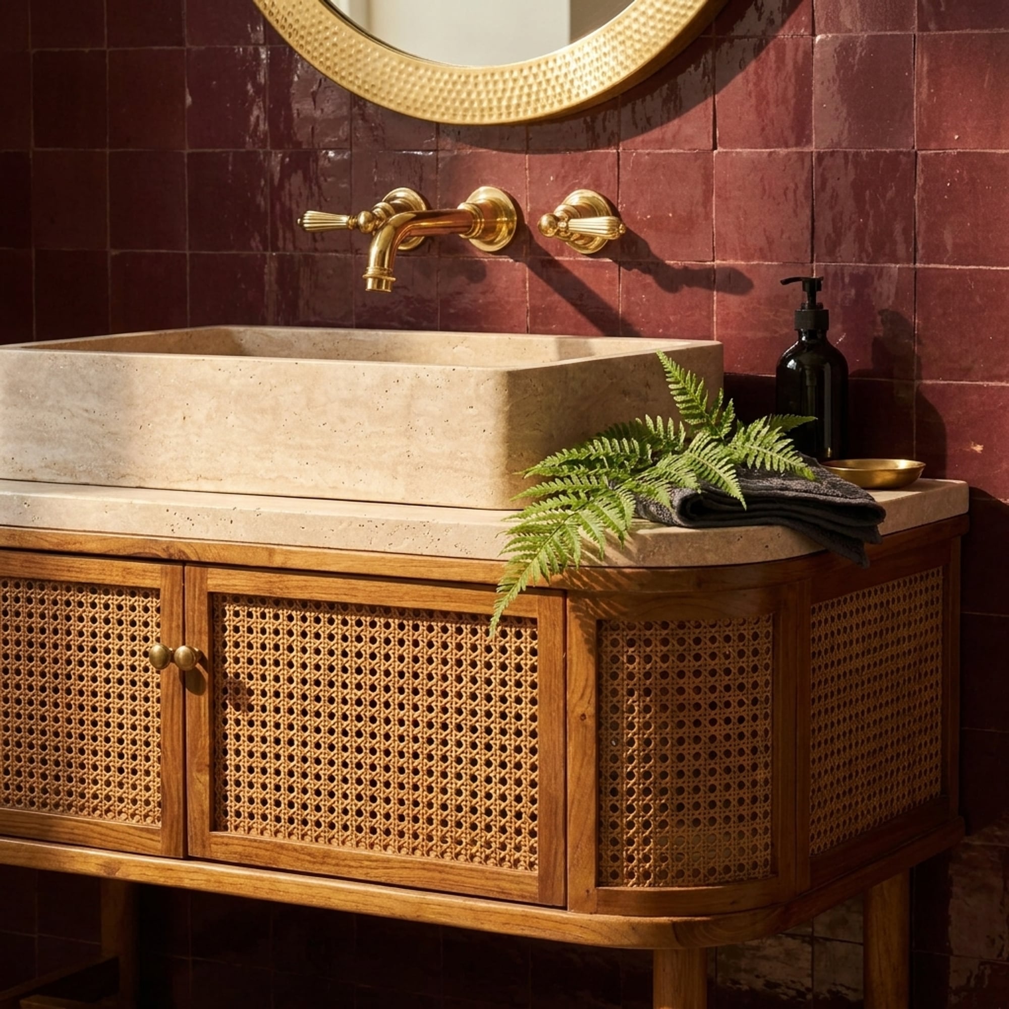 Hand Carved Travertine Sink with Wood Vanity, Workshop D…