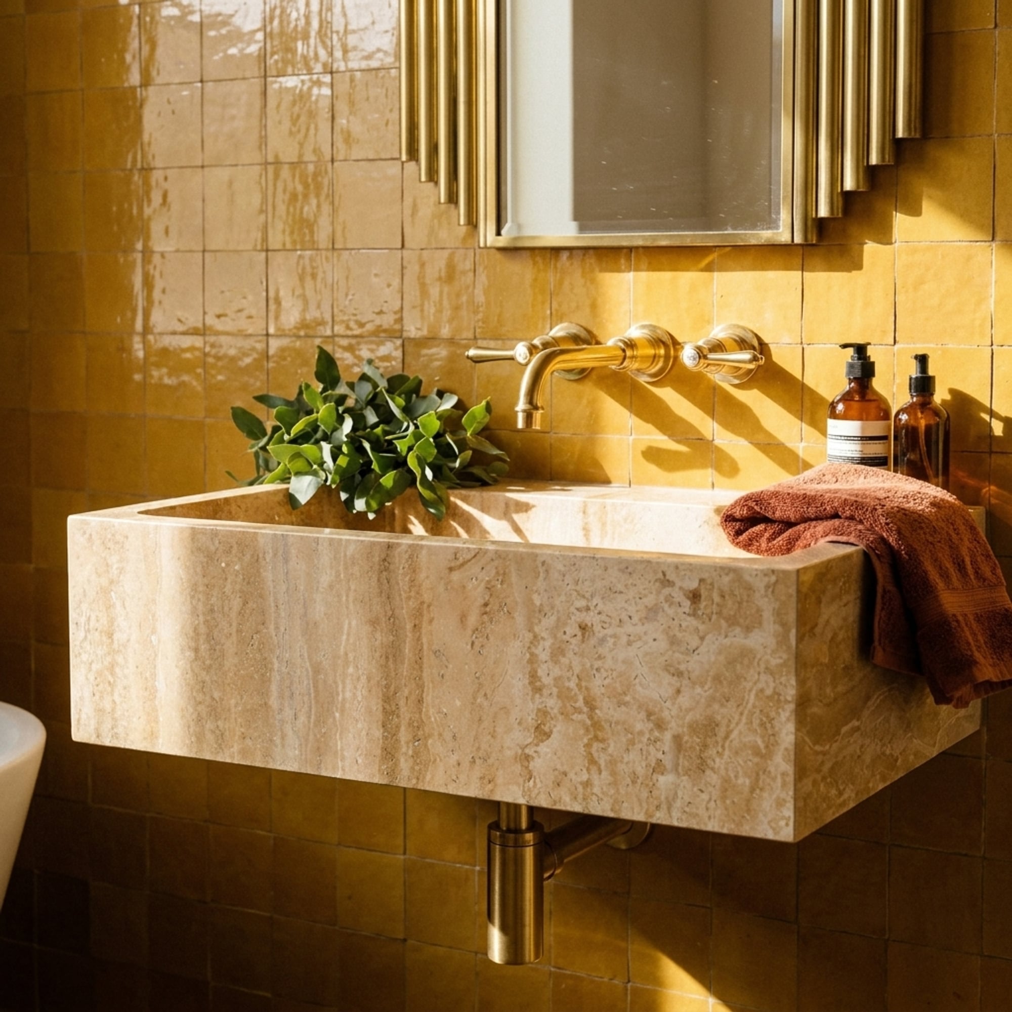 Custom Travertine Wall Mounted Marble Sink for Custom Si…