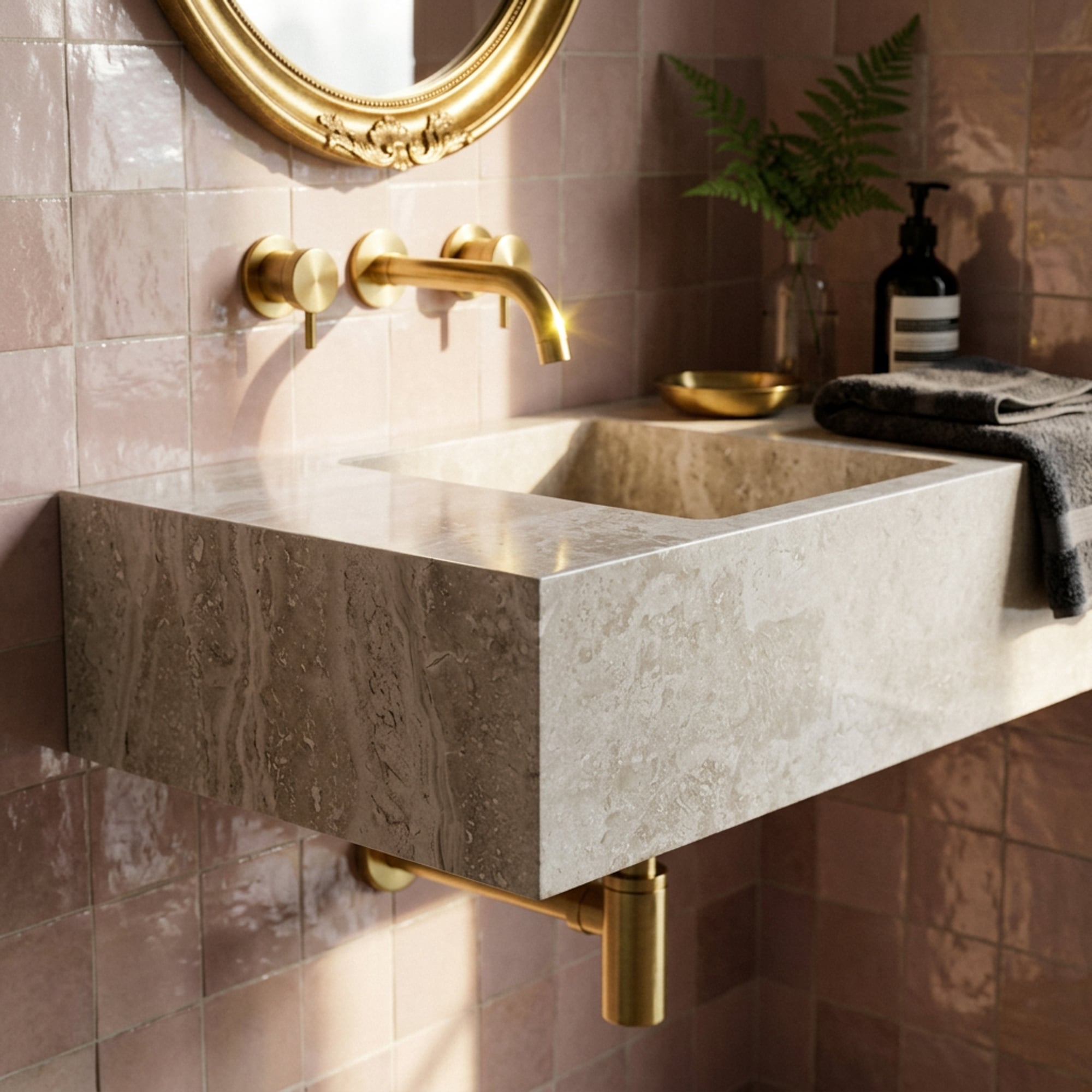 Hand Carved Travertine Wall Mounted Marble Sink for Cust…