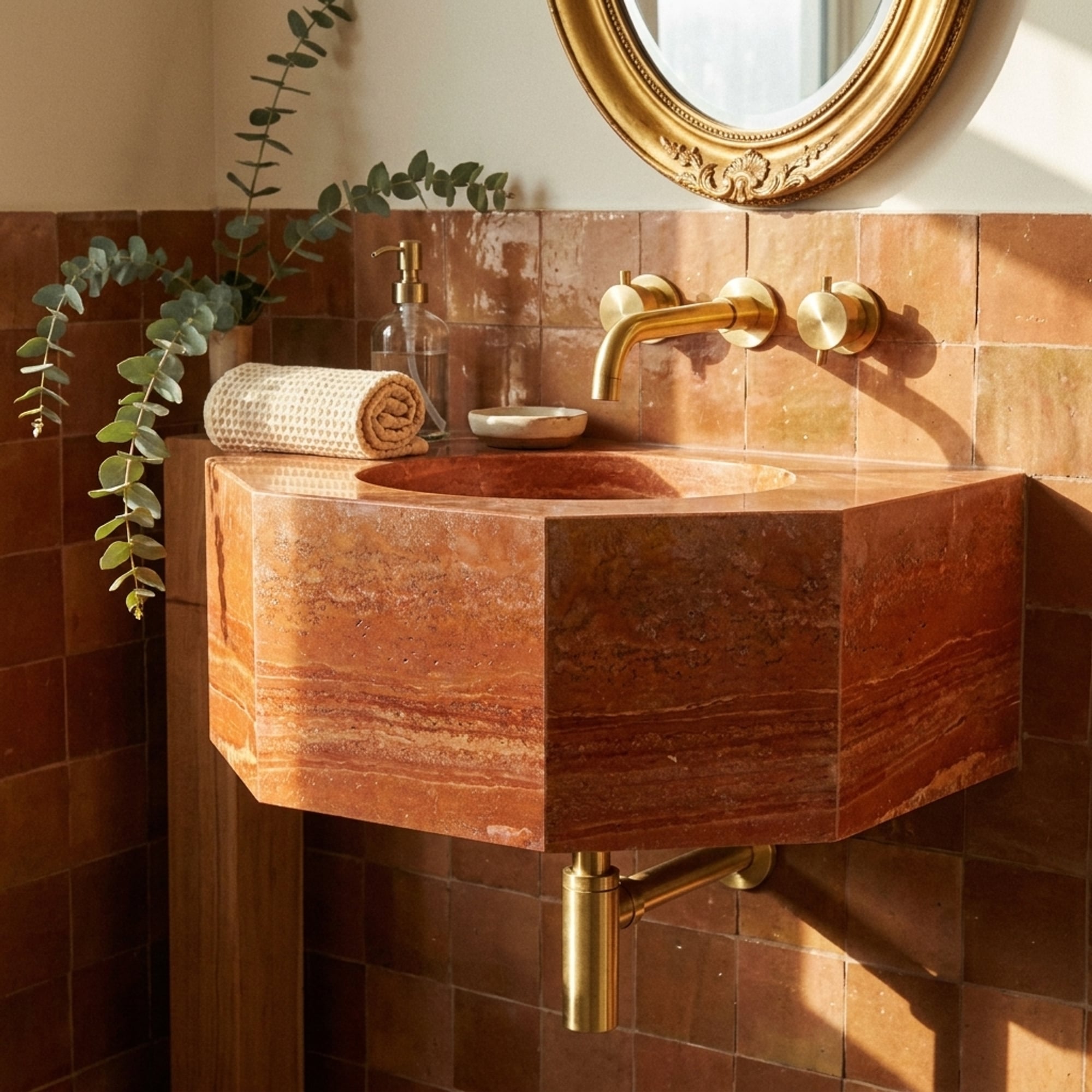 Custom Travertine Wall Mounted Marble Sink, From Our Ate…